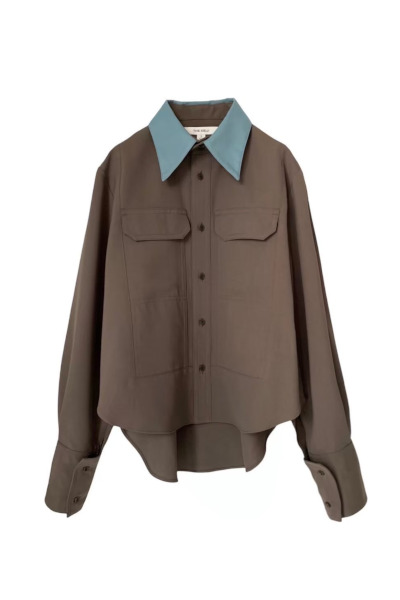 DETACHABLE COLLAR FLAP POCKET SHIRT [BROWNGREEN]