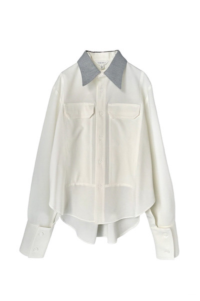 DETACHABLE COLLAR FLAP POCKET SHIRT [WHITEGREY]