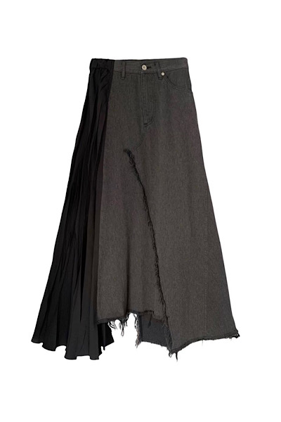 ASYMMETRIC PLEAT  DENIM SKIRT [DARK GREY]