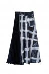 CHECK-PRINT ASYMMETRIC PLEAT DENIMSKIRT[BLUE-MULT]