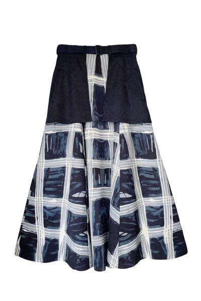 CHECK-PRINT PATCH POCKET SKIRT [NAVY BLUE-MULTI]