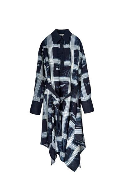 CHECK-PRINT SHIRT DRESS [NAVY BLUE-MULTI]