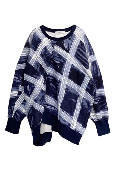 CHECK-PRINT SWEAT SHIRT [NAVY BLUE-MULTI]