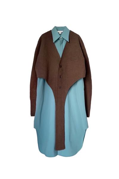 CARDIGAN & SHIRT DRESS SET [BROWNGREEN]