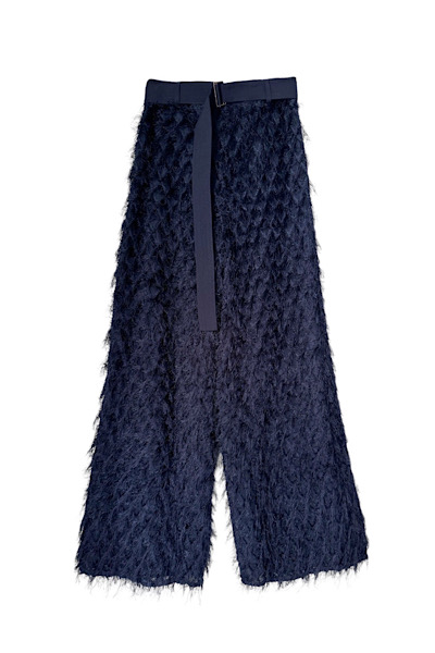 FRINGE JACQUARD BELTED PANTS [NAVY]