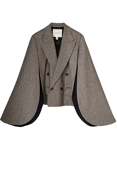 HERRINGBONE CAPE BLAZER [GREY-MULTIBLACK]