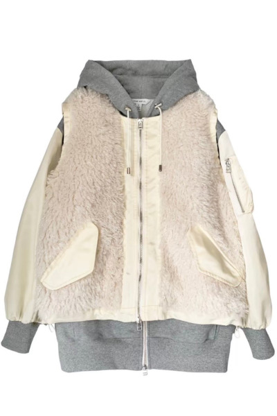 FAUX SHEARLING VEST&HOODIE  [GREYWHITE]