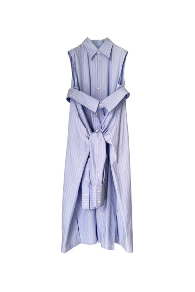 STRIPE TIE SHIRT DRESS [BLUE-MULTI]