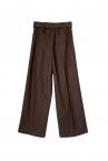 STRIPE WIDE LEG BELTED PANTS [BROWN]