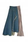 ASYMMETRIC PLEAT  DENIM SKIRT [INDIGOBEIGE]