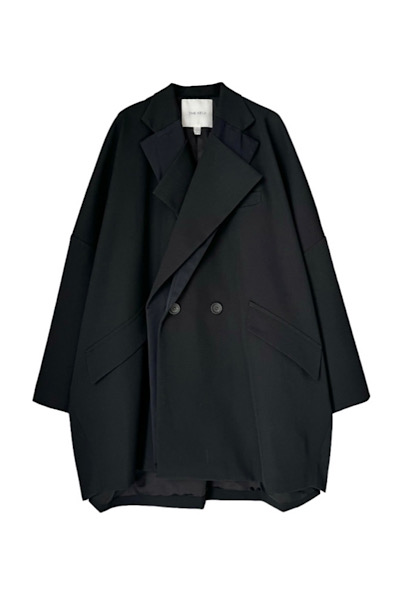 DOUBLE LAYER LAPEL BLAZER COAT [BLACKBLACK]