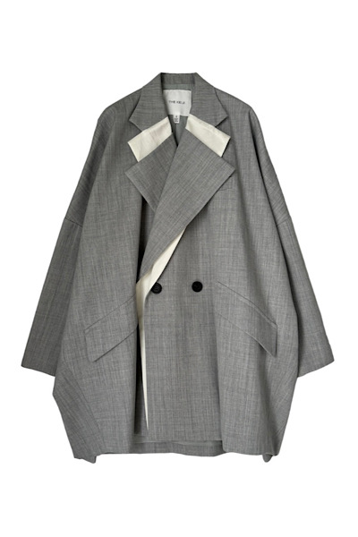 DOUBLE LAYER LAPEL BLAZER COAT [GREYWHITE]