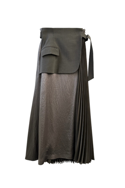 BLAZER PANEL ASYMMETRIC PLEAT SKIRT [BROWNBROWN]