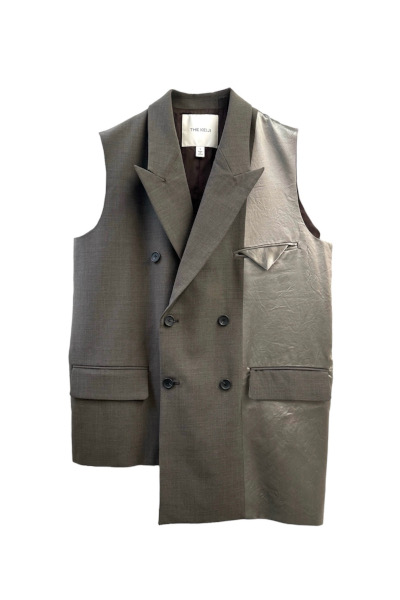 SATIN PANEL BLAZER VEST [BROWNBROWN]