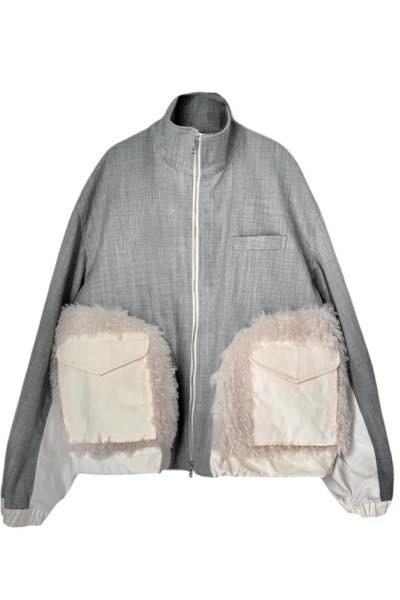 FAUX SHEARLING POCKET BLOUSON [GREYWHITE]