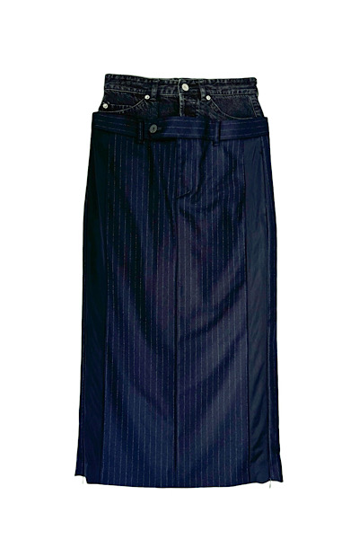 HYBRID DENIM SIDE STRIPE SKIRT [NAVYBLACK]