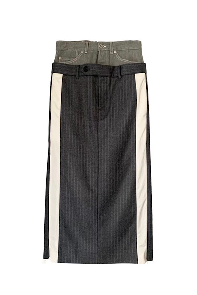 HYBRID DENIM SIDE STRIPE SKIRT [GREY]