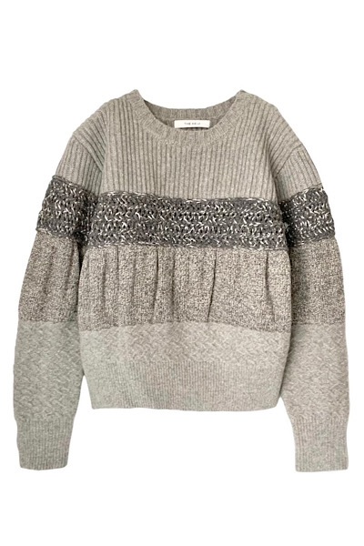 MULTI-YARN STRIPE KNIT SWEATER [GREYMULTI]